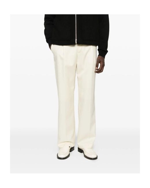 Pt Pantaloni White Pleated Wool Trousers for men