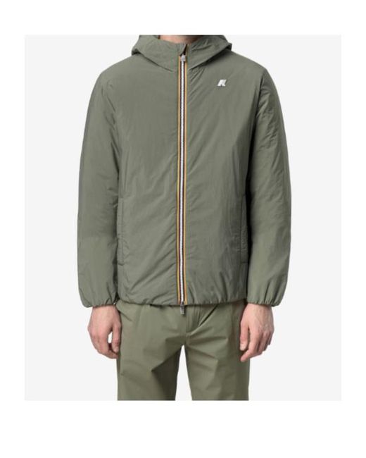 K-Way Green Plain Zip-Up Hooded Jacket for men