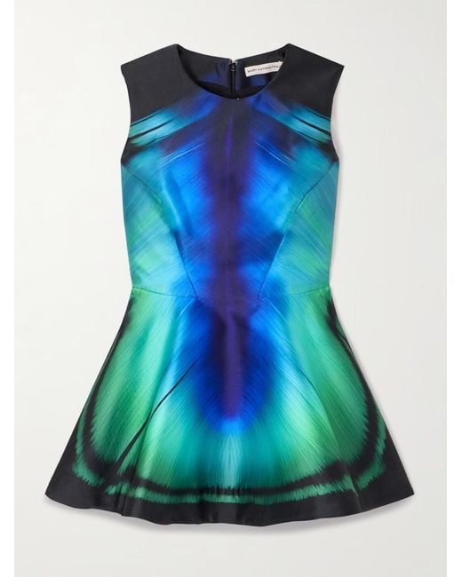 Mary Katrantzou Blue Abstract Peacock Print Twill Top
