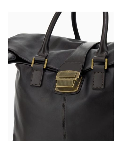 Emporio Armani Black Leather Buckle-Fastening Tote Bag for men