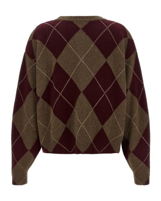 Be You Brown 3035 Boxy Argyle Cardigan