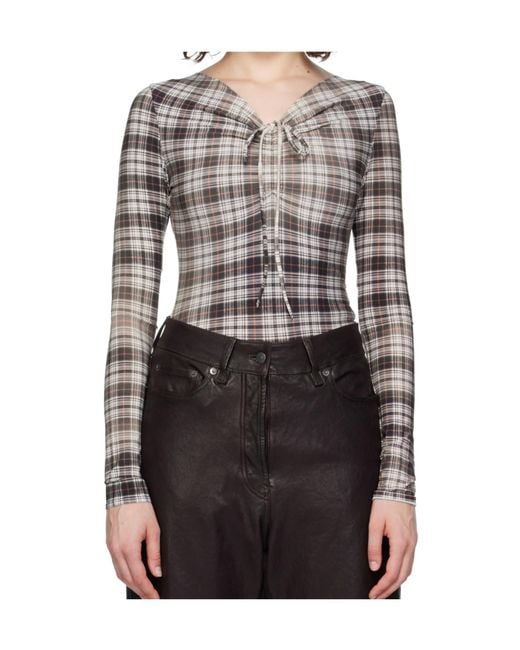 Acne Black Check Patterned Ruched Top
