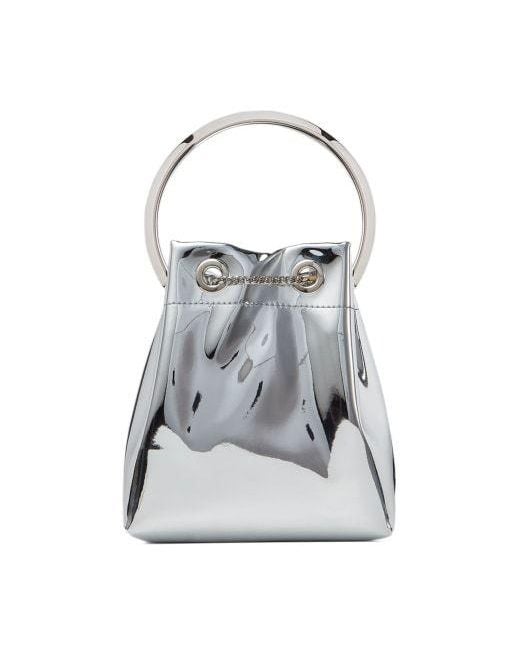Jimmy Choo White Bon Bon Metallic Drawstring Mini Bucket Bag