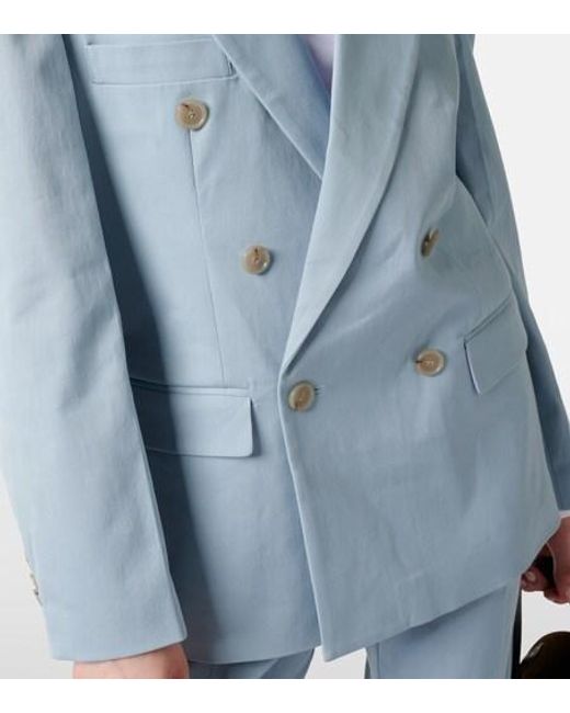 Plan C Blue Oversized Cotton-Blend Blazer