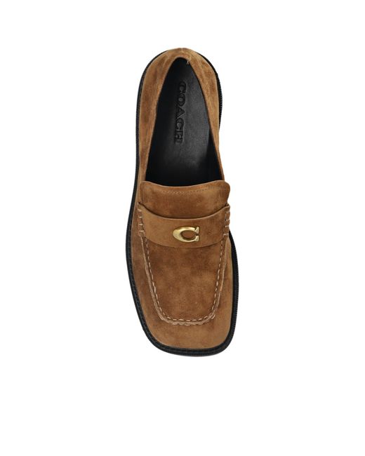 COACH Brown Block-Heel Suede Loafers