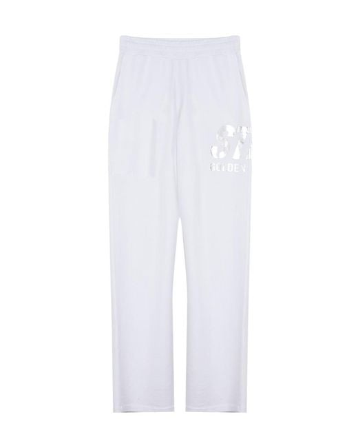 Golden Goose Deluxe Brand White Logo Printed Wide-Leg Track Pants
