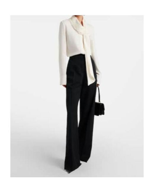 Oscar de la Renta White Lace-Trimmed Silk-Blend Georgette Blouse