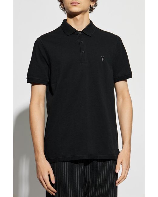 AllSaints Black Signature Embroidered Polo Shirt for men