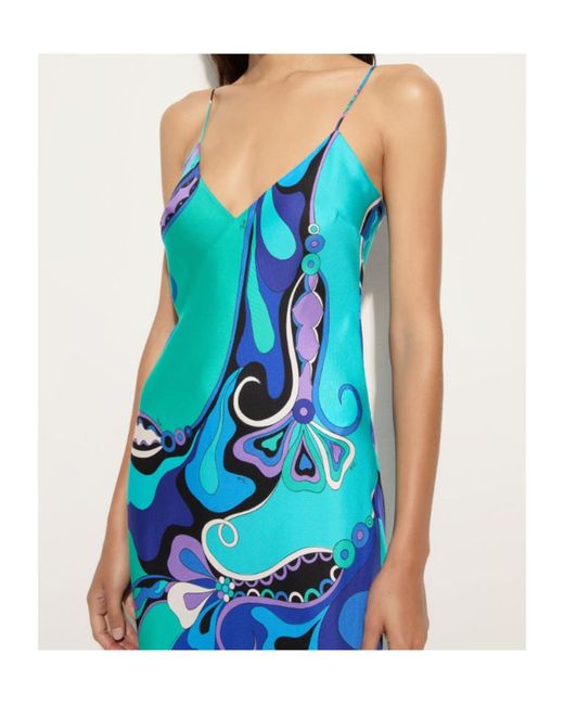 Emilio Pucci Blue Pucci Geometric Print Long Dress