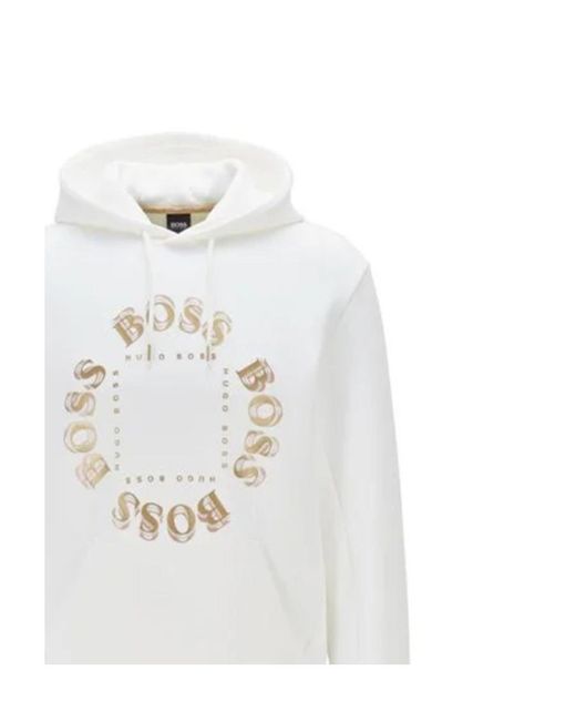 Boss White Logo Hooded Sweater for men
