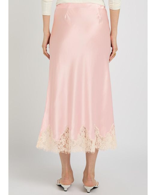 Reformation Pink Carolina Lace-Trim Silk Skirt