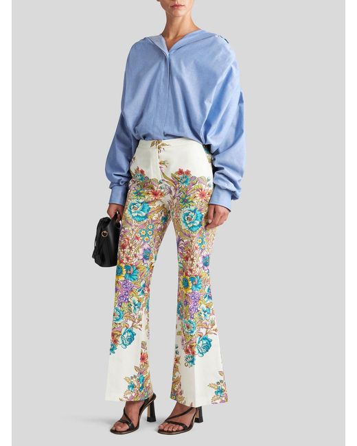 Etro White Floral-Printed High Waist Flared Trousers