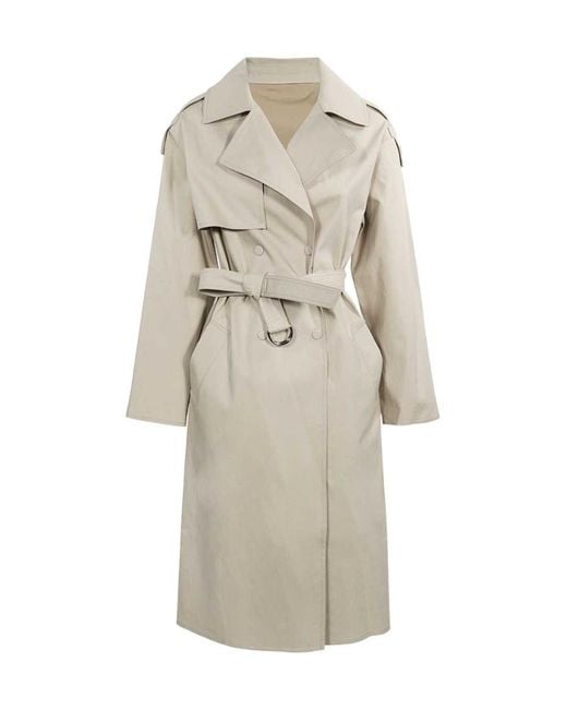 Yves Salomon Natural Double-Breasted Belted Trench Coat