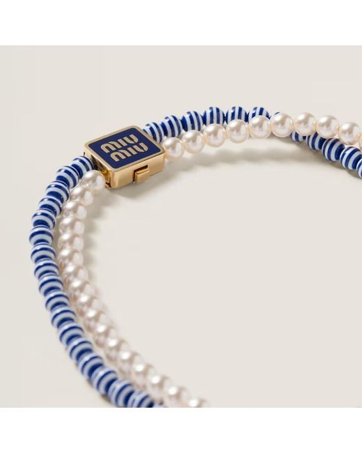 Miu Miu Metallic Metal And Synthetic Pearl Choker