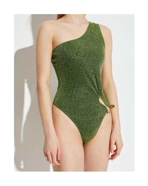 Oseree Green Oséree Lumière Embellished One Shoulder Maillot
