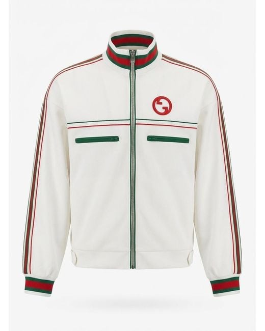 Gucci White Logo Embroidered Zip-Up Jacket
