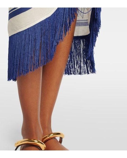 Jonathan Simkhai Blue Fringed Printed Linen-Blend Beach Cover-Up