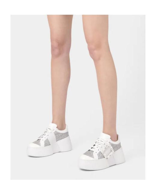 Roger Vivier White Embellished Lace-Up Sneakers