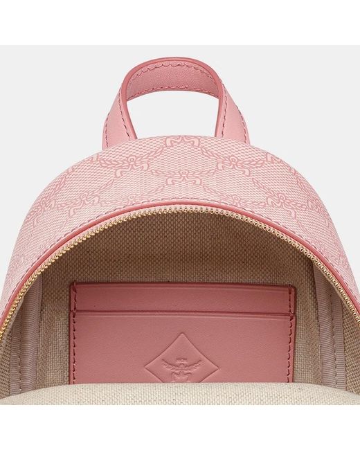 MCM Pink Stark Lauretos Monogram Zipped Small Backpack