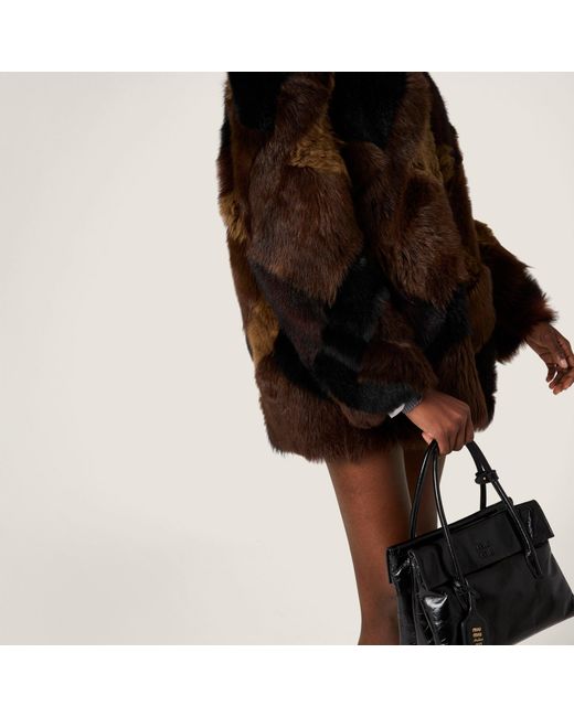 Miu Miu Black Shearling Patchwork Caban Jacket