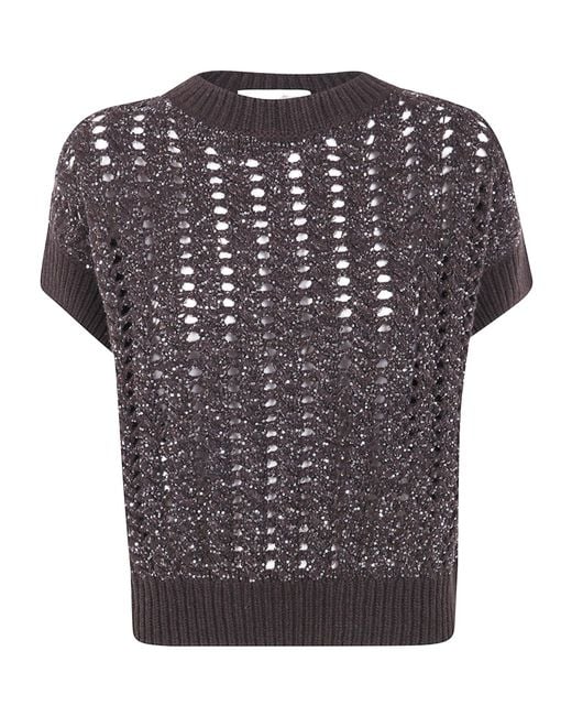 Women's Black Sequin-Embellished Open-Knit Sweater