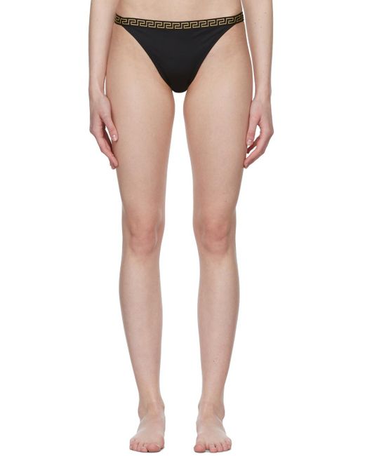 Versace Black Greca Trim Bikini Bottoms