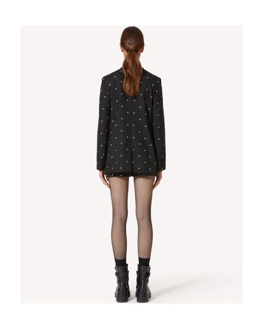 RED Valentino Black Star-Printed Double Breasted Blazer