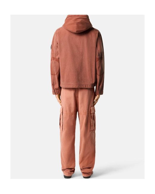 Stone Island Red Hooded Jacket With Multiple Pockets for men
