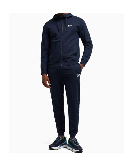 EA7 Blue Long-Sleeved Hooded Sports Suit for men