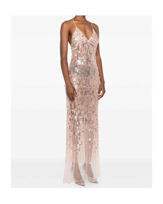 Elisabetta Franchi Pink Sequin-Embellished Sleeveless Maxi Dress