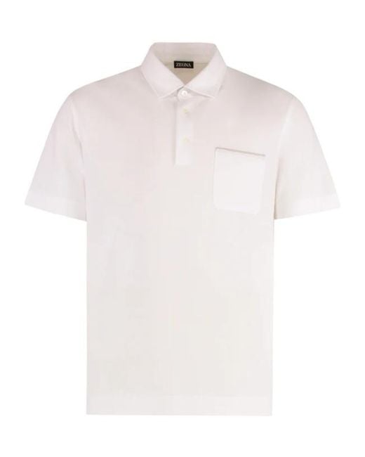 Zegna White Pocket Cotton Piqué Polo Shirt for men