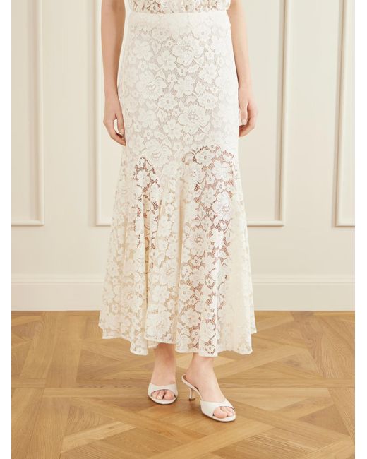 Rixo White Lace Midi Skirt