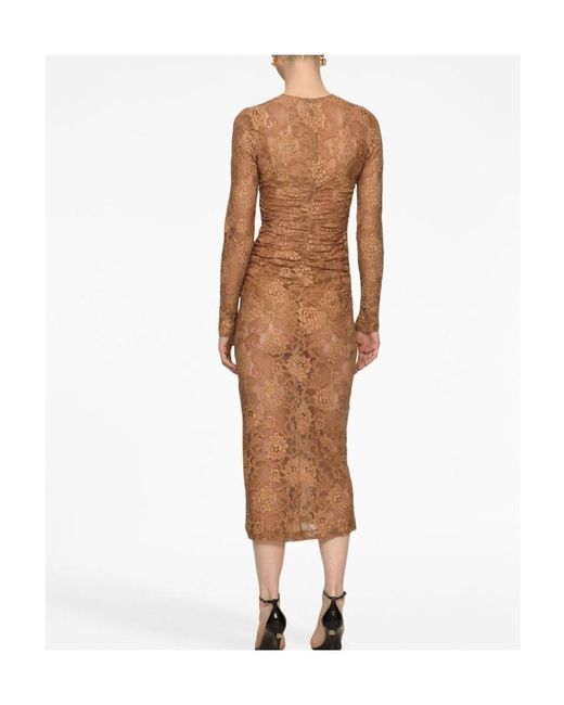 Dolce & Gabbana Brown Chantilly-Lace Crewneck Midi Dress