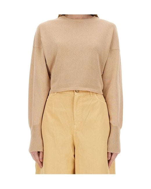 Alysi Natural Long Sleeved Crewneck Cropped Sweater