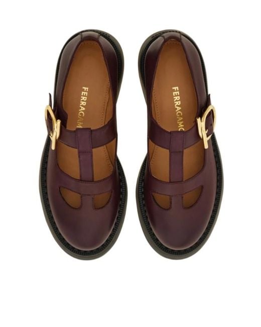 Ferragamo Brown Ferragamo T-Strap Mary Jane Loafers