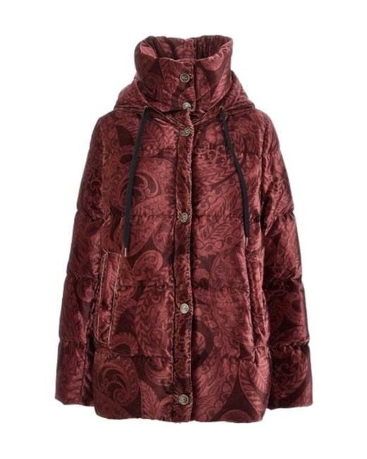 Etro Red Paisley-Print Velvet Down Jacket