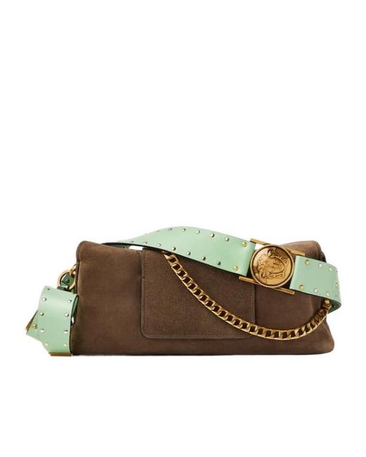 Versace Brown Vivian Embellished Crosta Suede Clutch
