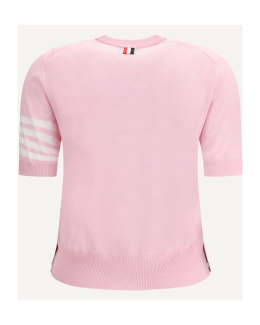 Thom Browne Pink 4 Bar Sheer Sleeved Fine-Knitted T-Shirt