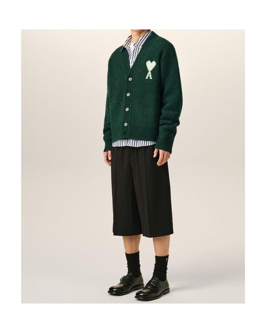 AMI Green Long-Sleeved Cardigan for men