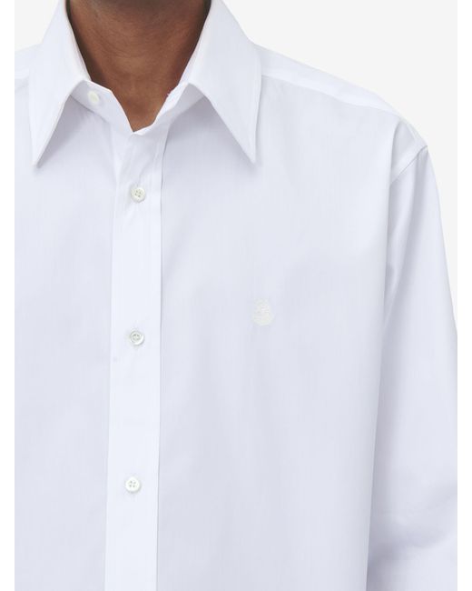 McQueen White Skull Embroidered Shirt for men
