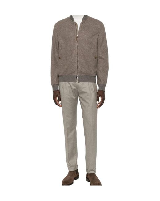 Brioni Brown Zip-Up Bomber Jacket for men