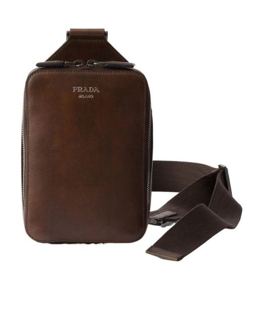 Prada Brown Brique Antiqued Leather Bag for men