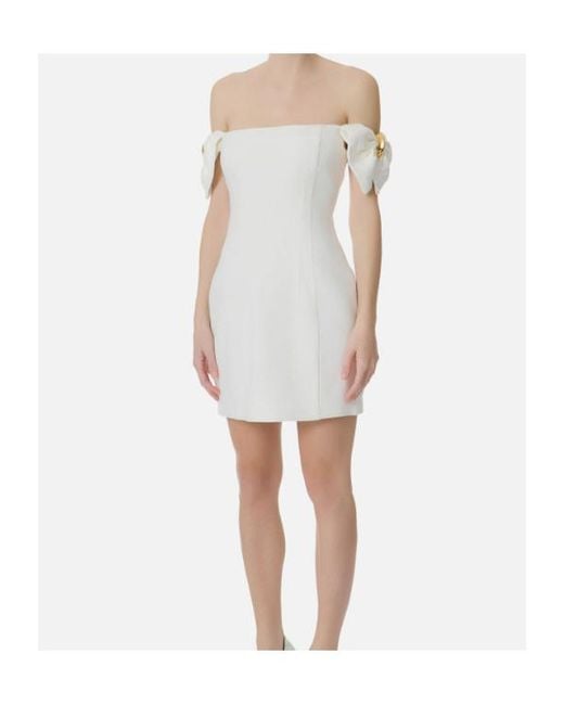 Elisabetta Franchi White Off Shoulder Pleated Mini Dress