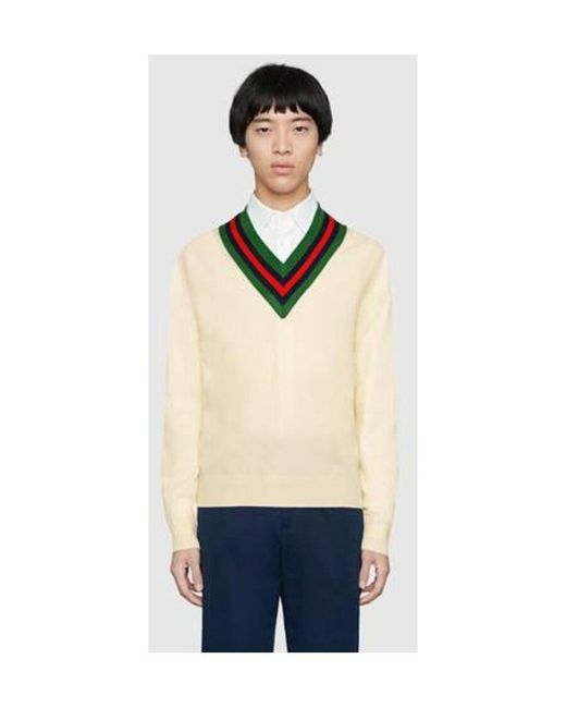 Gucci White V-Neck Knit Jumper for men