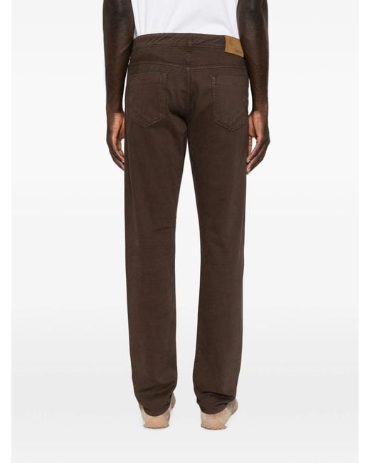 Incotex Brown Logo-Patch Belt-Loop Trousers for men