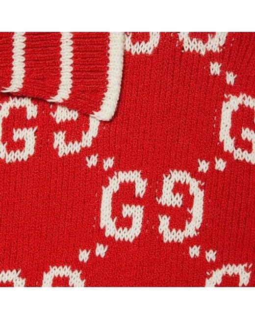 Gucci Red Monogram-print V-neck Cotton-blend Mini Dress