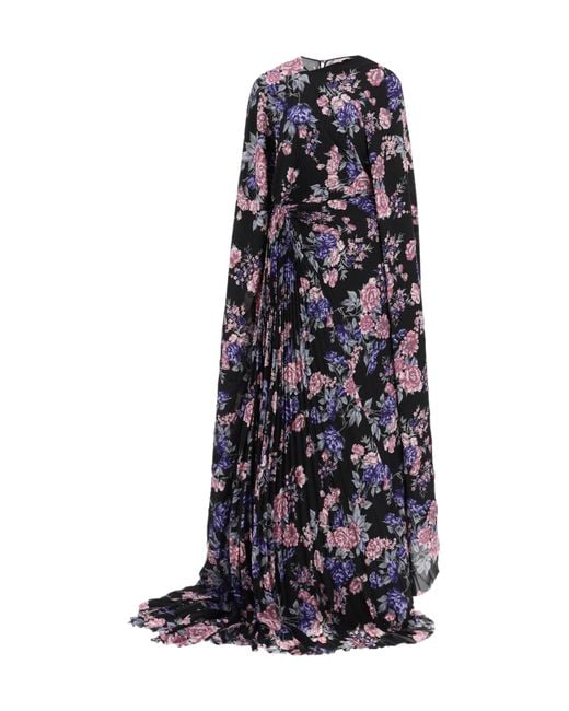 Balenciaga Blue Floral Print Pleated Dress