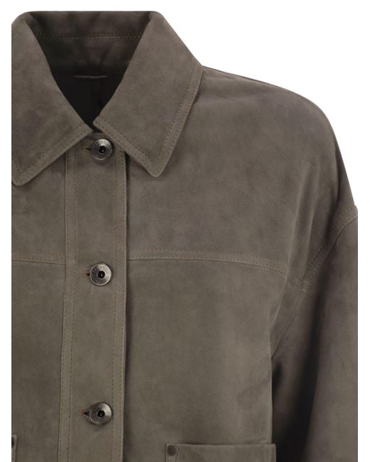 Brunello Cucinelli Brown Couture Leather Shirt Jacket