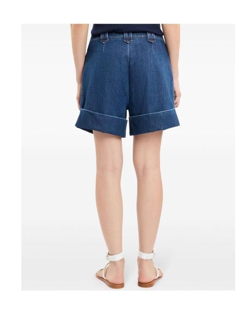 Fay Blue Logo Embroidered Denim Shorts