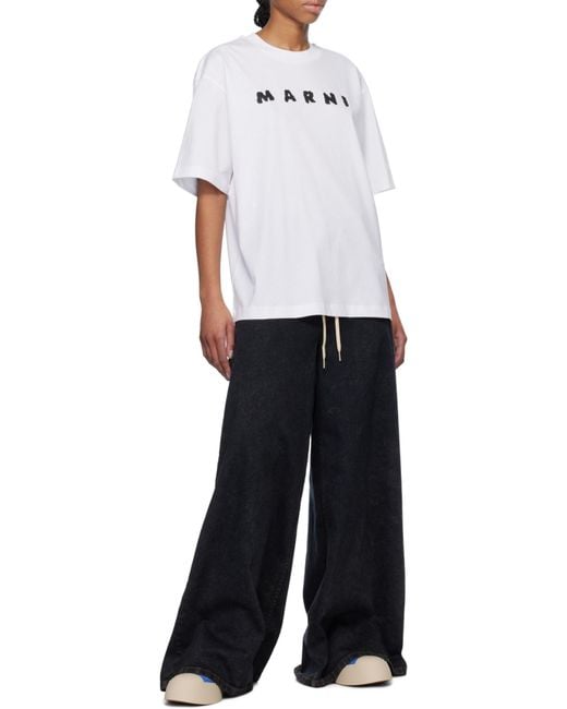 Marni White Logo Printed Crew Neck T-Shirt